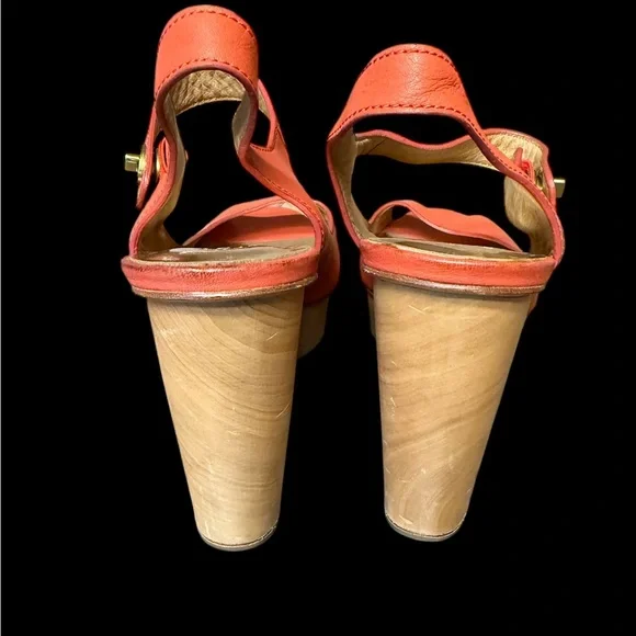 COACH Coral Leather Wooden Platform Wedge Heels Women’s Shoes Size 9.5 B - Picture 6 of 10
